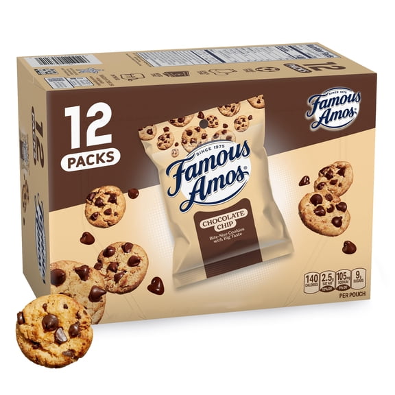 Chip Cookies Bite-Size Sweet Treats Famous Amos Box Oz Classic Chocolate 12 Pack