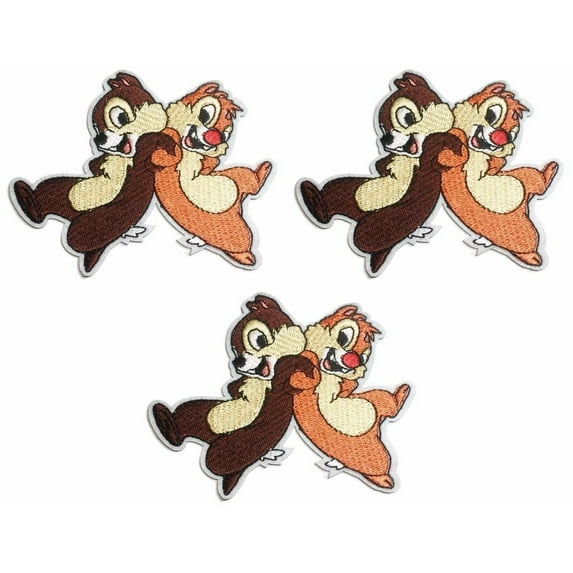 Chip & Dale Characters 4" Wide Set of 3 Embroidered Iron On Patches