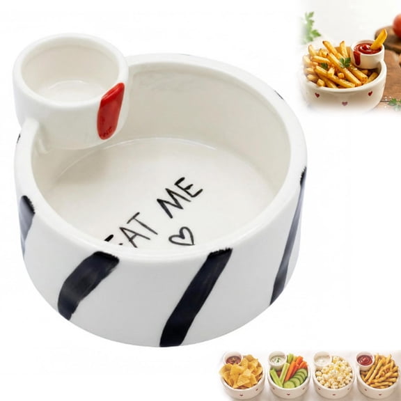 Chip and Dip Bowl, Chips and Salsa Serving Dish Plates, Red | Dip Me Eat Me Bowl for Ketchup and French Fries, Snack and Dip Bowls, for Chips & Salsa, Veggies & Dip, Snacks, Hosting