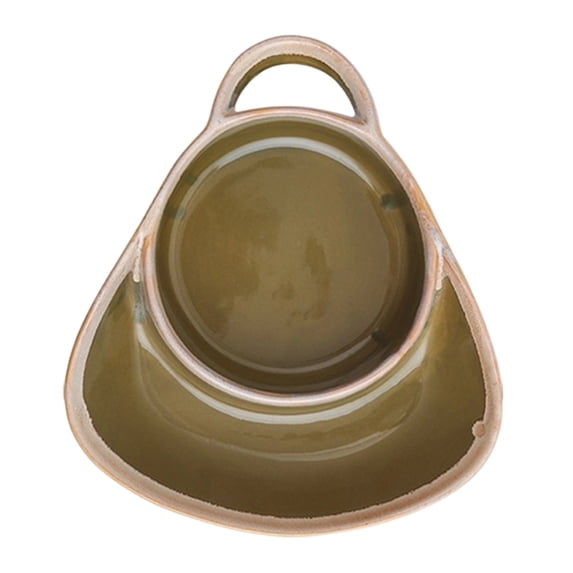 Chip and Dip Plate, Divided Plate with Handle, Oval Ceramic Breakfast Bowl for Salad, Soup and Sandwich Bowl for Bread Cracker, Soup Bowl with Bread Holder for Home and Restaurant, 8.07x6.89x1.97"