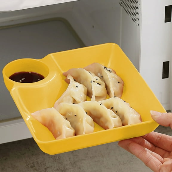 Chip Dip Serving Platter Set, Plastic Dumpling Plates with Sauce Compartment, Square Serving Dish Sushi Plates, Small Dip Tray for Appetizer, Taco Salsa, Fruit, Charcuterie