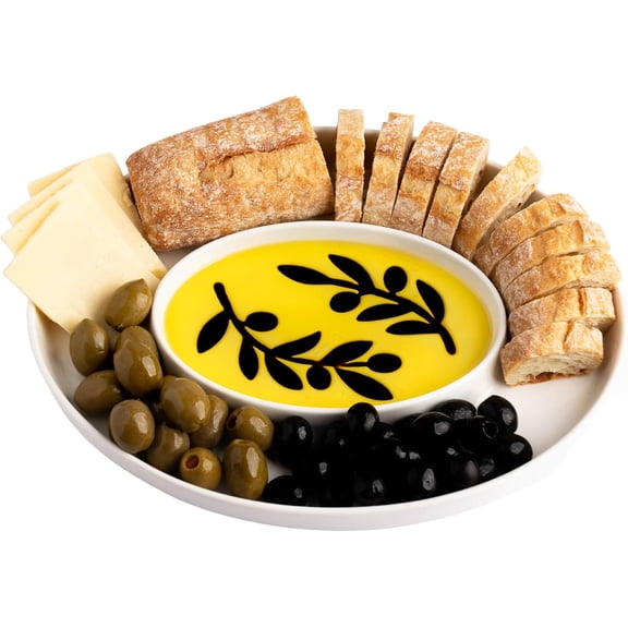 Chip and Dip Serving Set - 14"x10.5" Porcelain Serving Tray for Olive Oil, Balsamic Vinegar, Veggie Tray, Fruit Platter, Caviar Serving Set, Hosting Essentials, Party Trays and Platters