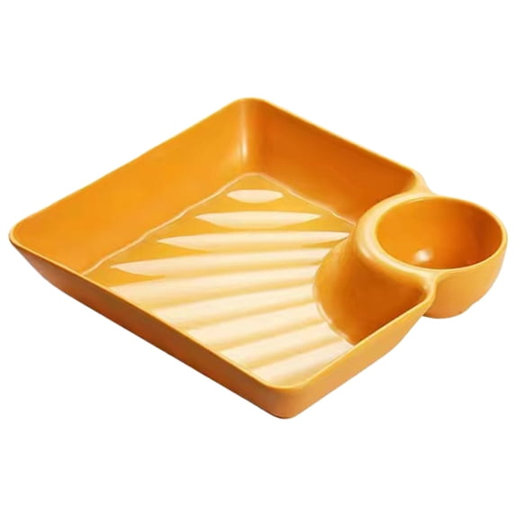 Chip and Dip Serving Set, Colorful 2-in-1 Snack Tray with Dipping Compartment, Reusable Divided Serving Plates, Food-Safe Stackable Buffet Plate, Dipping Plates Yellow 1Pcs