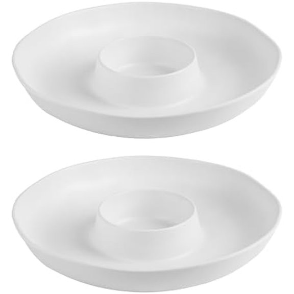 Chip and Dip Serving Set Divided Serving Platter Appetizers and Cheeses Serving Tray White Compartment Dishes for Party, Christmas, Dessert, Fruit, Candy, 13-inch Set of 2