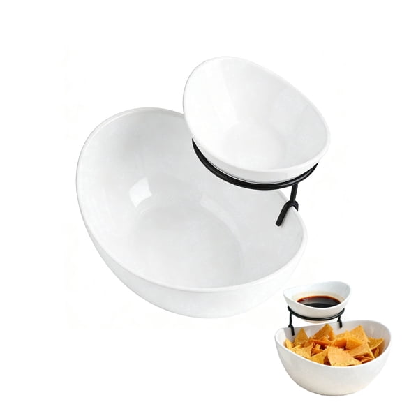 Willorana 2-Tier Ceramic Chip and Dip Set, Tiered Appetizer Display Stand for Party Food Entertaining