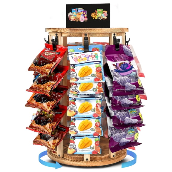 Chip Display Rack, 5 Tiers 40 Clips Wooden Rotating Display Stand, Snack Rack for Pantry Retail Countertop, 20.1" (51.1 cm) High