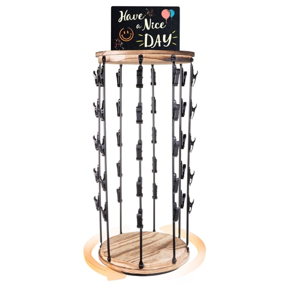 Chip Display Rack, Chip Holder 5 Rows 40 Clips, 360° Swivel Wooden Base, Chip Bag Display for Concession Stand, Party, Store, Case of 1