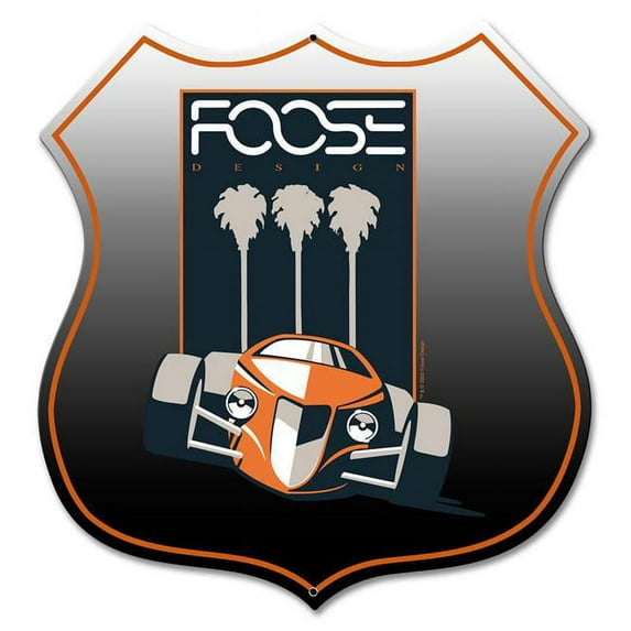 Chip Foose Signs CFOS016 15 x 15 in. Foose Orange Palm Satin Shield Metal Sign