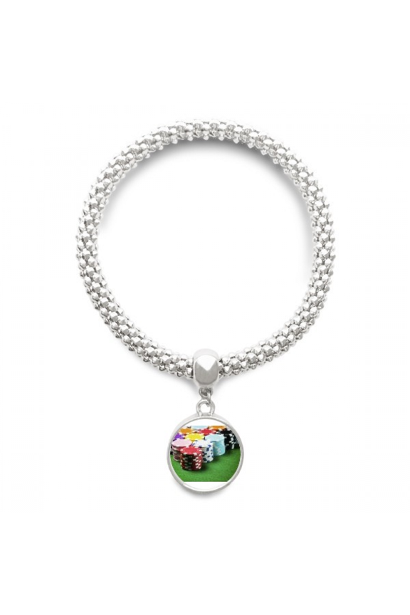 Chip Green Table Gambling Photo Sliver Bracelet Pendant Jewelry Chain Adjustable Bangle