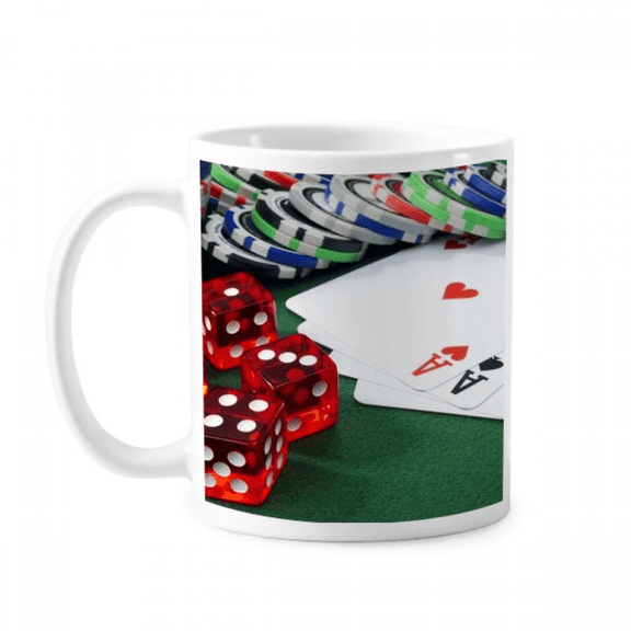 Chip Poker Dice Gambling Photo Mug Pottery Cerac Coffee Porcelain Cup Tableware