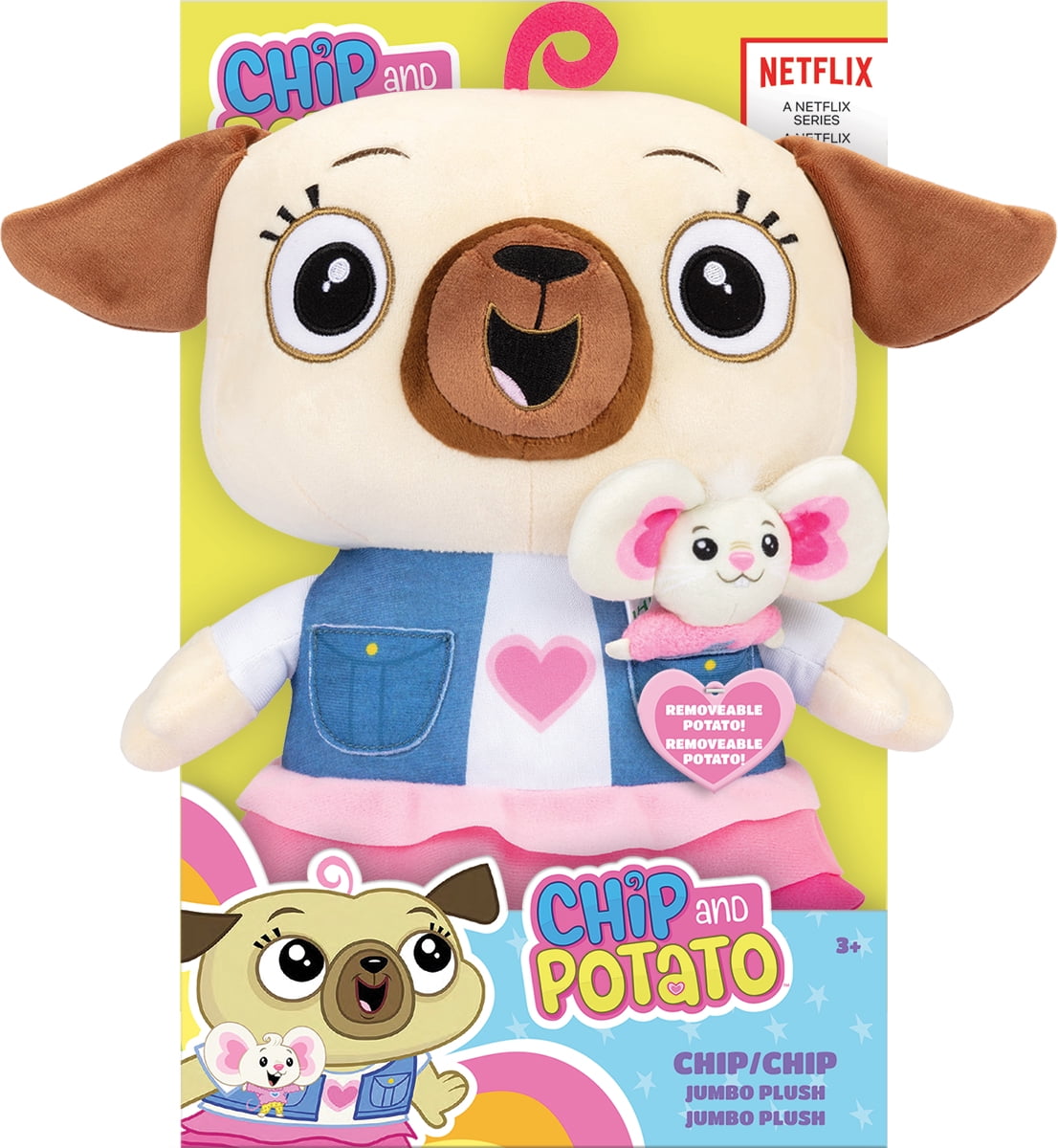 Chip and Potato Zeronic Jumbo Plush Toy, Official Licensed Stuffed Animal 12 inch Chip with Her 4 inch Removable Potato Pal!