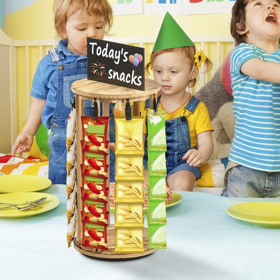 Chip Rack Display Stand, 5 Rows 40 Clips Chip Holder Display, 360° Swivel Wooden Base, Retail Display Stand for Concession Stand, Party, Store, Case of 1