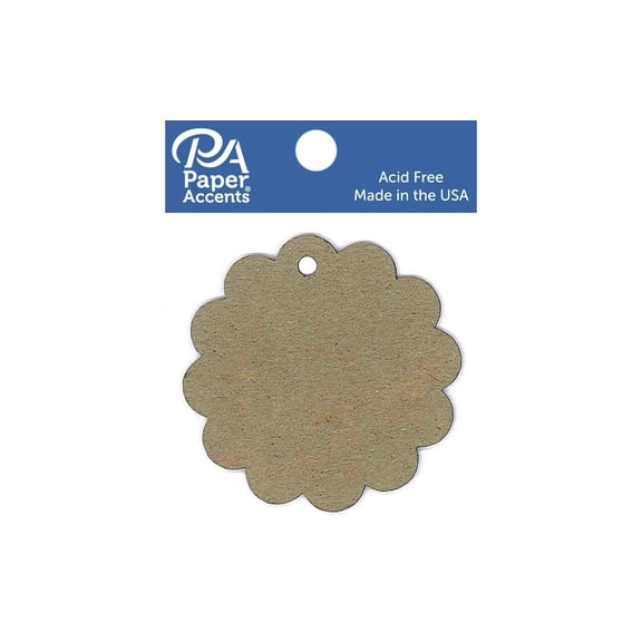 Chip Shape Tag 12pc Scalloped Circle Natural