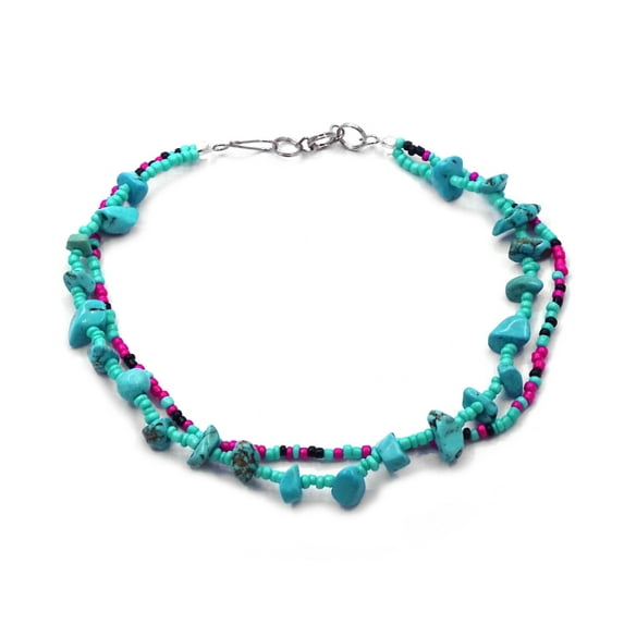Chip Stone Seed Beaded Multi Strand Anklet - Womens Fashion Handmade Jewelry Boho Accessories