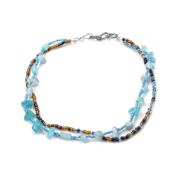 Chip Stone Seed Beaded Multi Strand Anklet - Womens Fashion Handmade Jewelry Boho Accessories