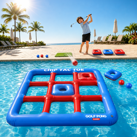 Chip Tac Toe Floating Pool Game - 4FT Inflatable Tic Tac Toe Pool Games for Adults, Outdoor Games, Pool Party Games, Backyard Games & Yard Games (No Club Included)