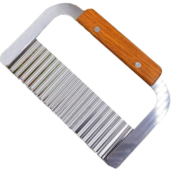 Chip Wave Knife Stainless Steel French Fries Cutter Potato Wave Cutter, Wooden Handle, Potato Knife, Wave Knife, Vegetable Crinkle Chip Cutter Tool for Potato Chips, French Fries, Fruits