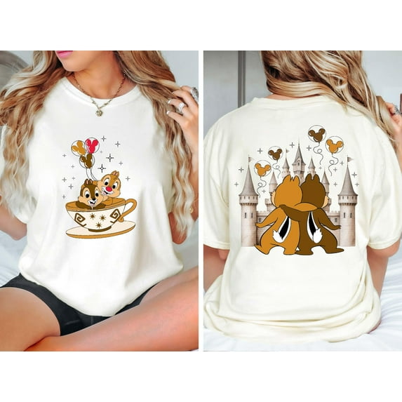 Chip and Dale Double Sided T-Shirt, Disney Couple Shirt, Disney Matching Tee,Natural color,size M