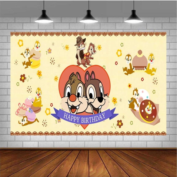 Chip and Dale Rescue Rangers Themed Birthday Backdrop Banner - Hanging Wall Decor Tapestry for Party Celebrations