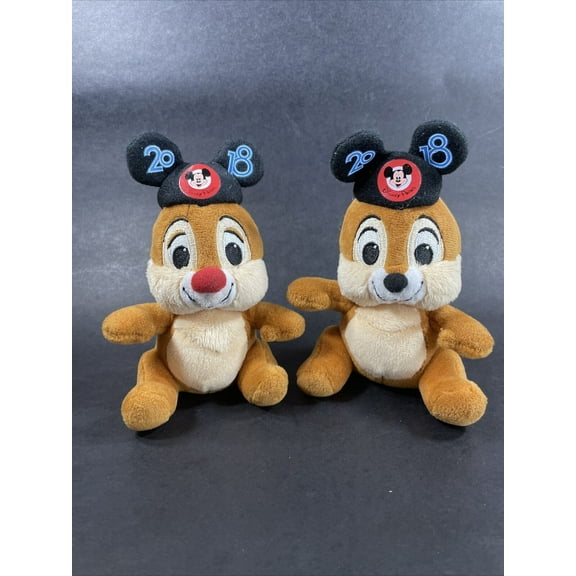 Chip n Dale Mini 6 Plush 2018 Wearing Mickey Ears Hat Retired Chipmunks New