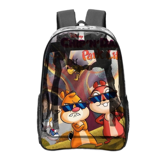 Chip 'n' Dale Park Life-theme Clear Backpack Heavy Duty Transparent Bag See Through Bookbag for Work, Sport, College, Travel12.2X16.9"(31X43cm)