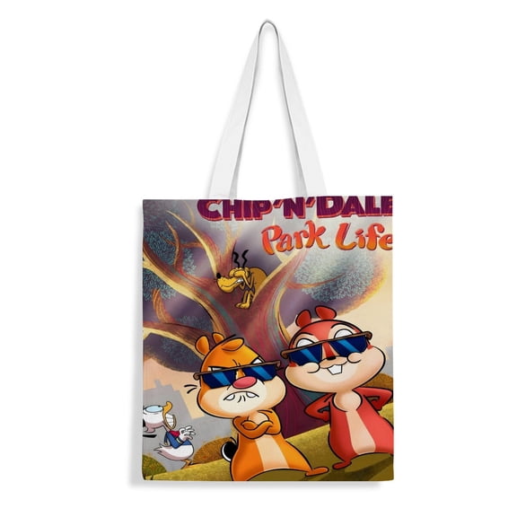 Chip 'n' Dale Park Life-theme canvas Tote Bag for Women Aesthetic Shopping Grocery Reusable Bags with Inner Zipper Women Gift 13.8 x 15.8 inches35x40cm