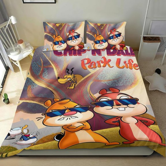 Chip 'n' Dale Park Life-themed Bed Sheet Set Three Piece Set Comfortable And Skin Friendly Unique Design Home Decor Gifts For Family Friends fans36x75Inches90cm*190cm