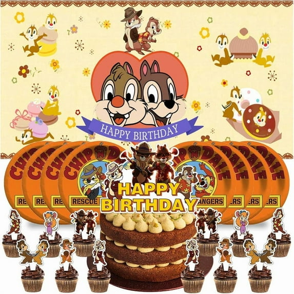 Chip and Dale Rescue Rangers Plates Birthday Supplies Decorations Decor Backdrop Banner Cake Topper Fans