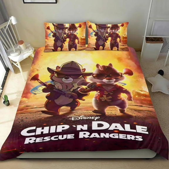 Chip'n Dale Rescue Rangers-themed Bed Sheet Set Three Piece Set Comfortable And Skin Friendly Unique Design Home Decor Gifts For Family Friends fans54x79Inches135cm*200cm