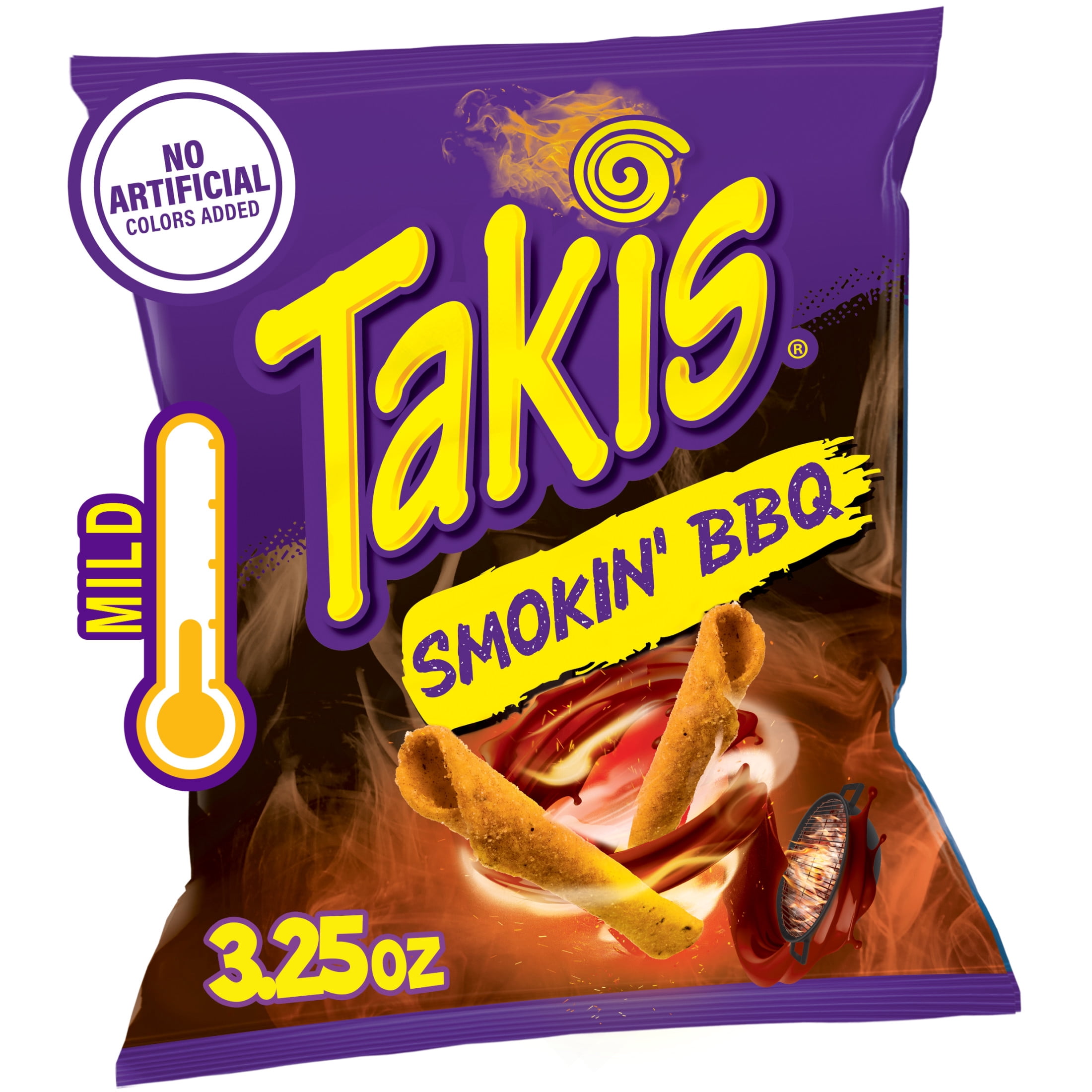 Takis Smokin' BBQ 3.25 oz Snack Size Bag, Barbecue Baby Back Ribs Rolled Tortilla Chips