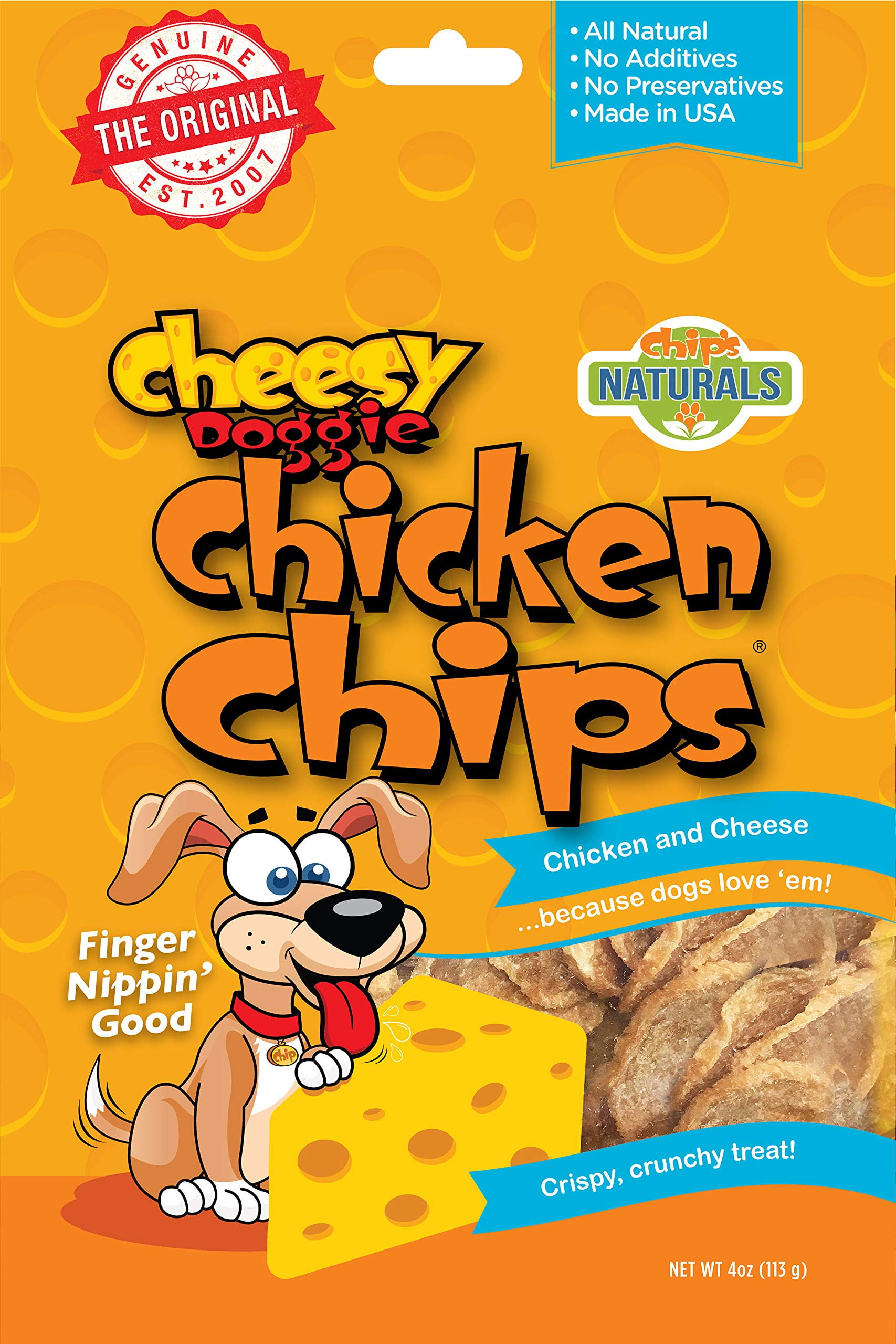 Chip's Naturals Cheesy Flavored Doggie Chicken Chips Small oz Natural