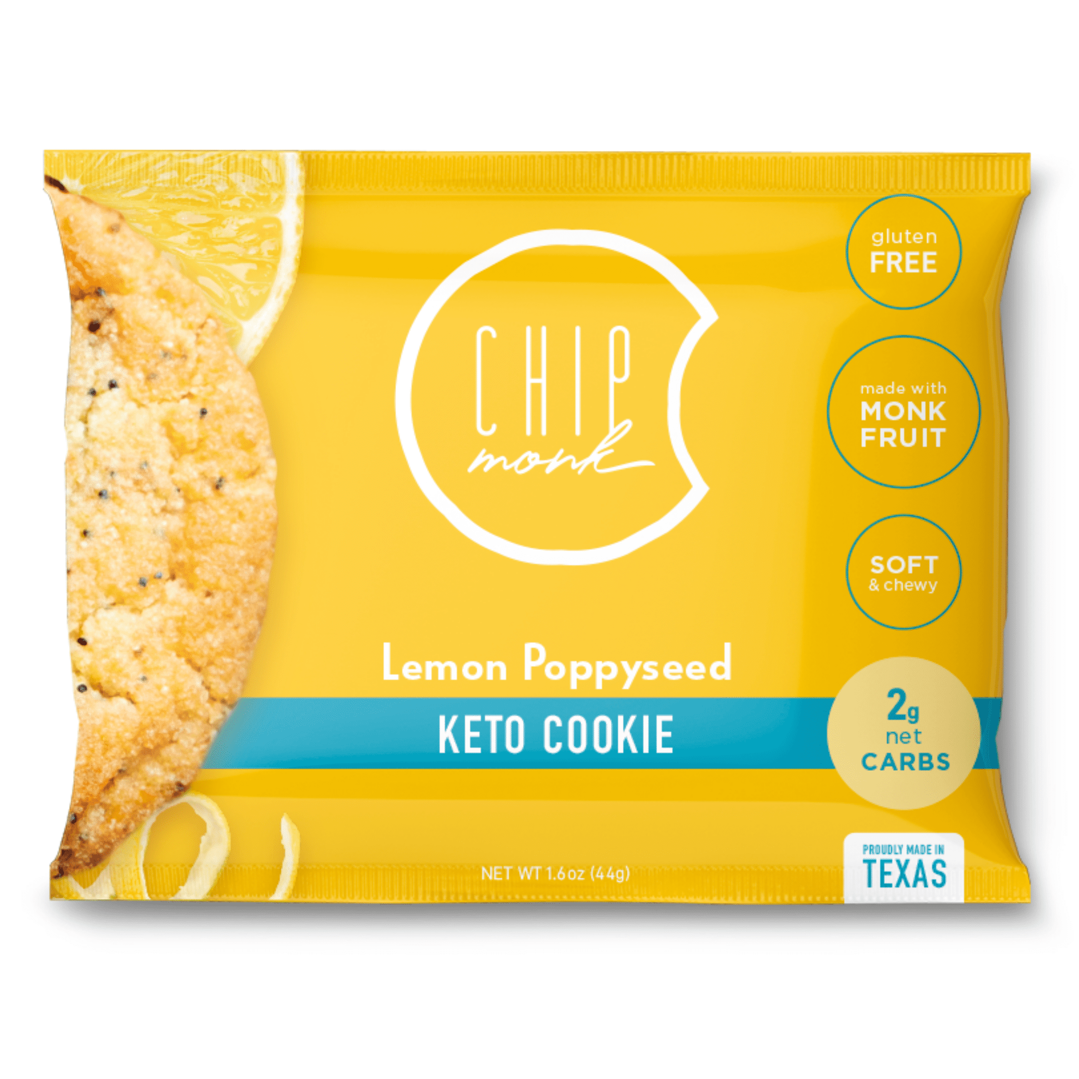 ChipMonk Keto Cookies, Lemon Poppyseed - Low Carb Keto Friendly Snacks, Dessert, Gluten-Free, High Fat and Protein, Low Sugar