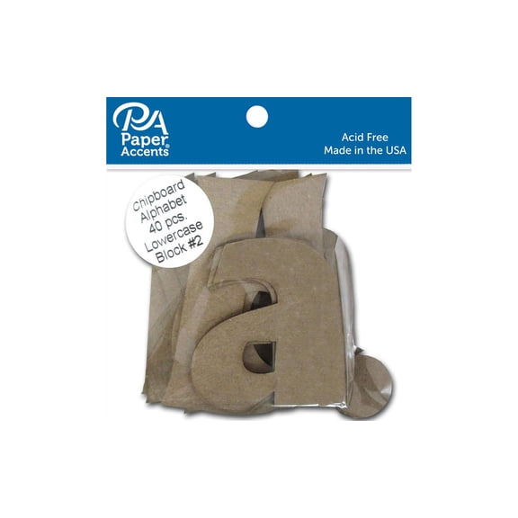 Chipboard Alphabet 4" Block#2 Lower 40pc Natural