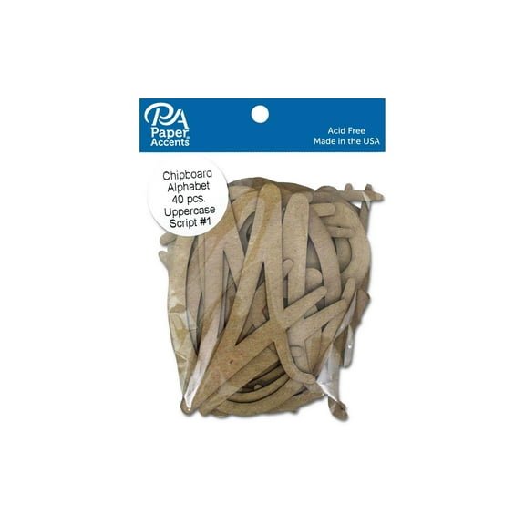 Chipboard Alphabet 4" Script#1 Upper 40pc Natural