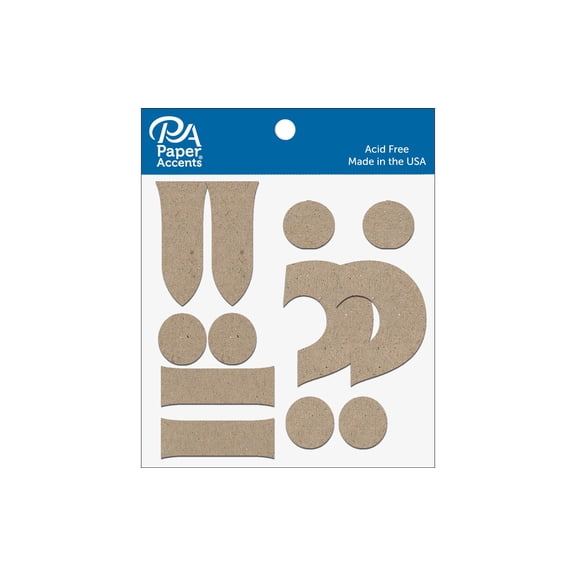 Chipboard Punctuation 4" 2ea !?-. Natural