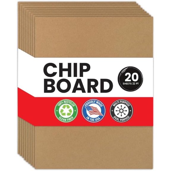 Chipboard Sheets, 8.5 x 11 Inch, 22 Pt Thick Kraft Chipboard, Rigid Cardboard Sheets for Packaging, Bookbinding, Scrapbooking, Crafts & DIY Projects, Pack of 20