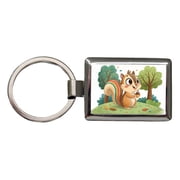 Chipmunk Childrens Illustration Style Metal Rectangle Keychain