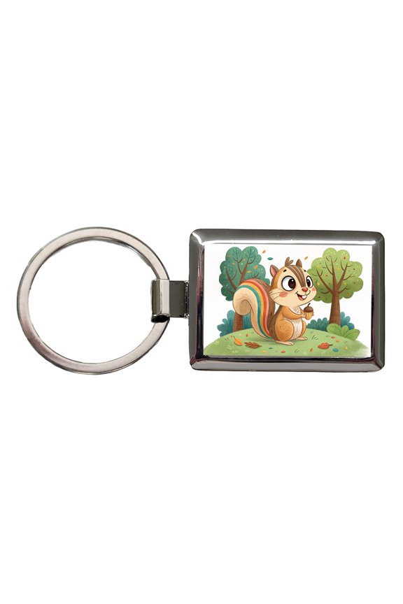 Chipmunk Children's Illustration Style Metal Rectangle Keychain