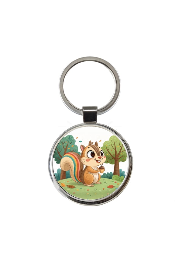 Chipmunk Children's Illustration Style Metal Round Keychain