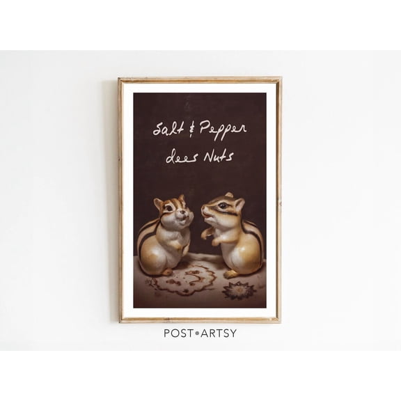 Chipmunk "Dees Nuts" Kitchen Print, Vintage Style Wall Art Unframed Paper Print