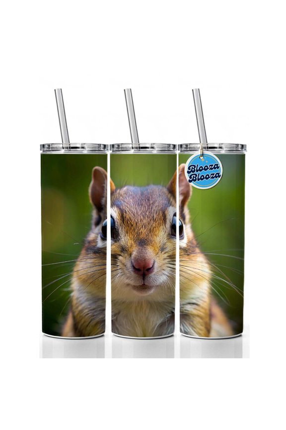 Chipmunk Face 20oz Insulated Water Bottle Skinny Tumbler Includes Straw