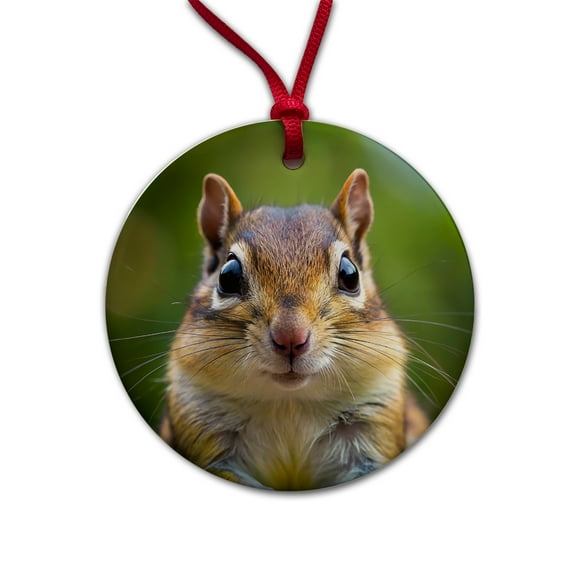 Chipmunk Face Christmas Tree Holiday Round Ceramic Ornament