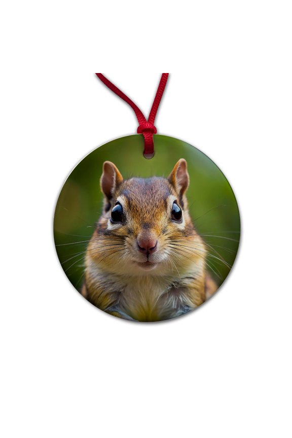 Chipmunk Face Christmas Tree Holiday Round Ceramic Ornament