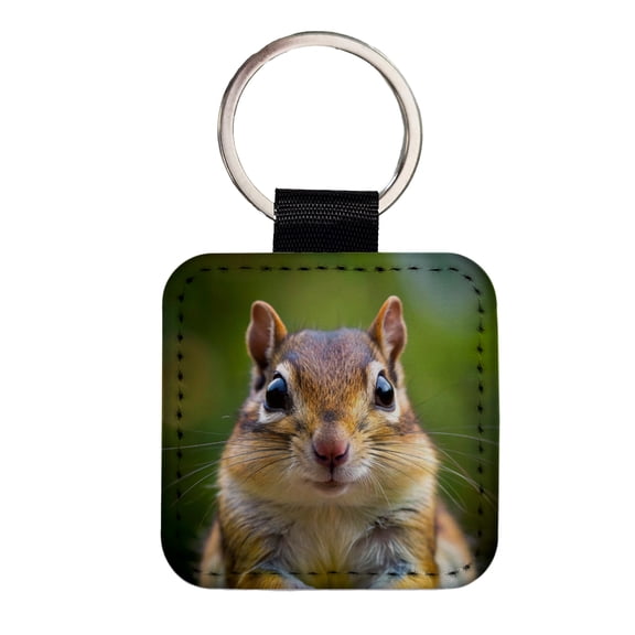 Chipmunk Face Faux Leather Square Keychain