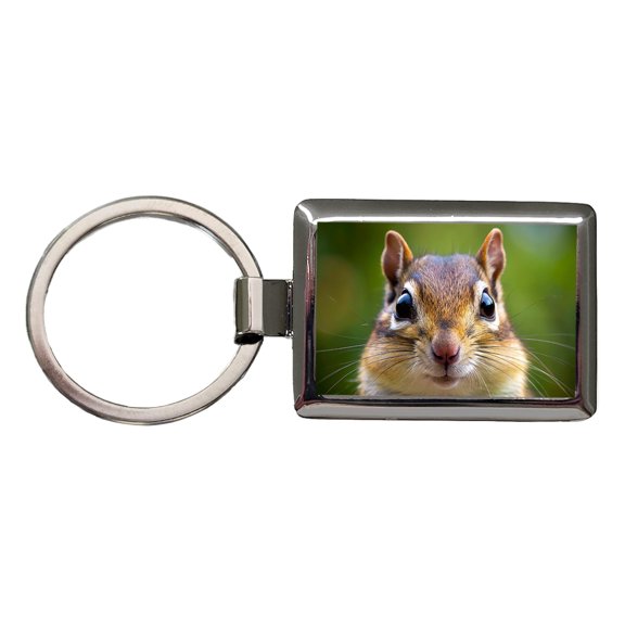 Chipmunk Face Metal Rectangle Keychain
