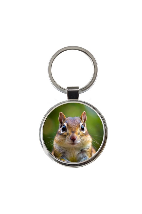 Chipmunk Face Metal Round Keychain
