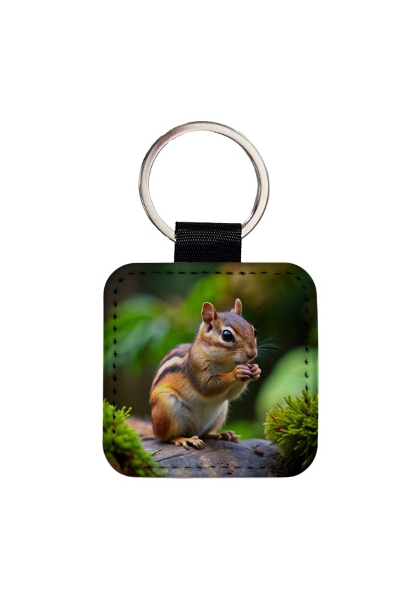 Chipmunk Faux Leather Square Keychain