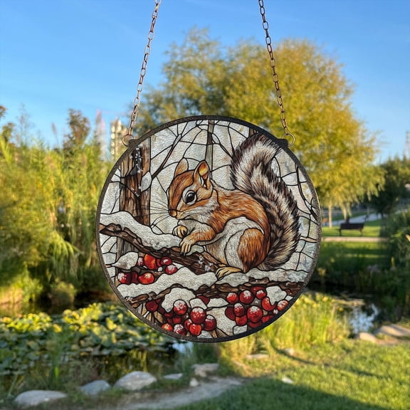 Chipmunk Glass Suncatcher v3, Forest Animal Window Art, Nature Lover Wildlife, 6.3 in
