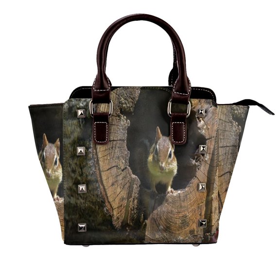Chipmunk In The Tree Hole Rivet Fashion One-Shoulder Women's Handbag Tote Bag