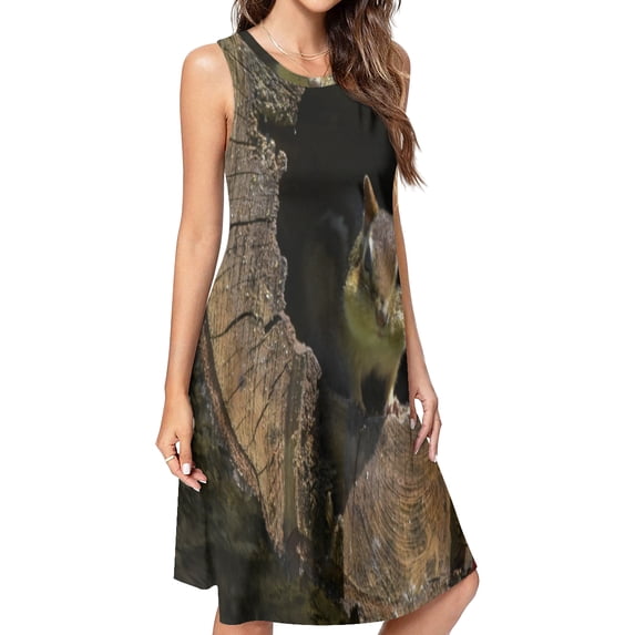 Chipmunk In The Tree Hole Spring Summer Dresses for Women Fashion T-shirt Dress Casual Sleeveless Loose Sundress with Pockets